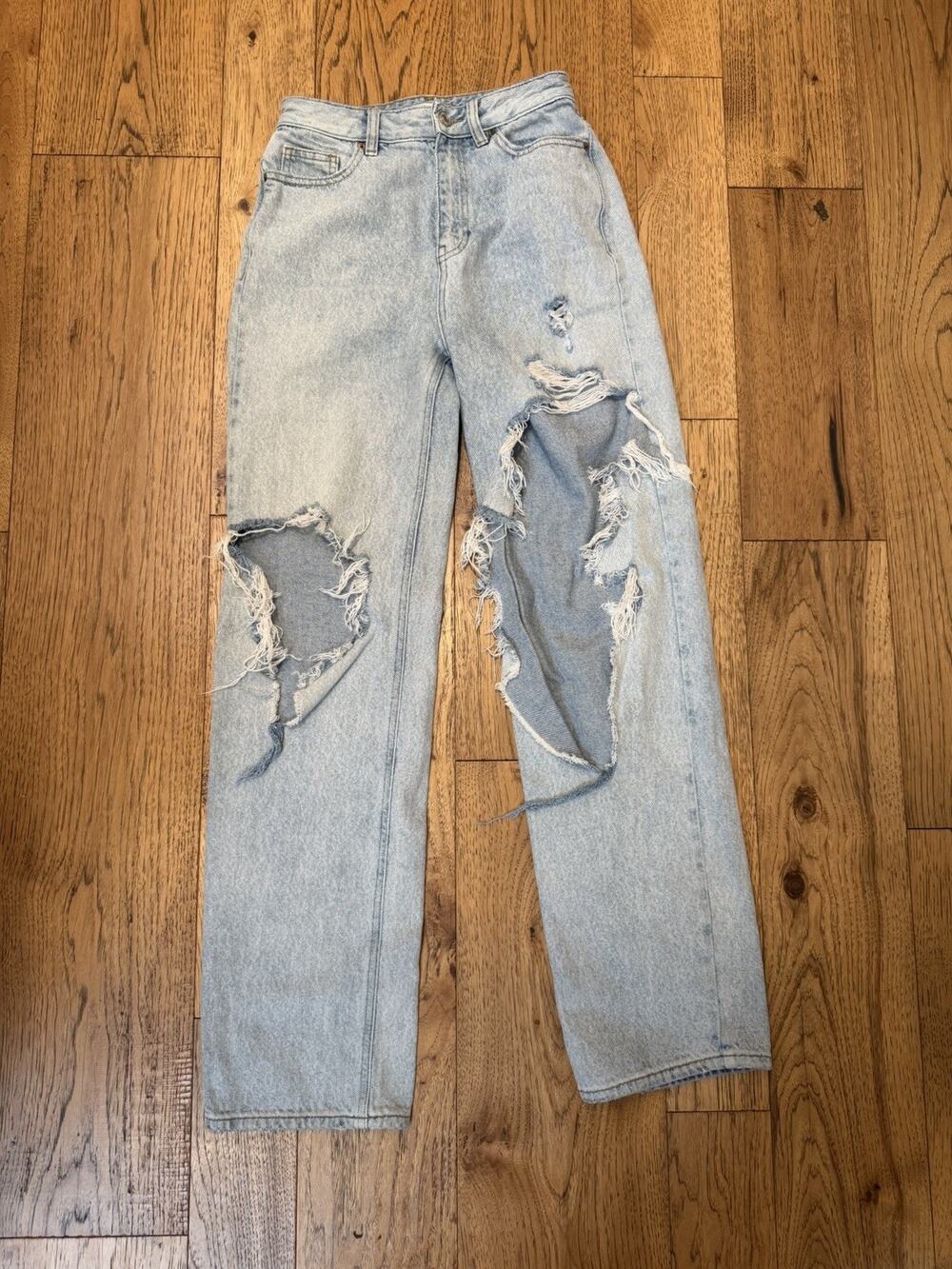 Pacsun Womens 25 90s Boyfriend Jeans Light Wash Distressed Ripped Baggy Denim